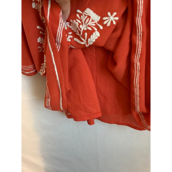 Tularosa Boho Pleated Embroidered Burnt Orange XS Womens Long Sleeve Lined Dress - Picture 8 of 9